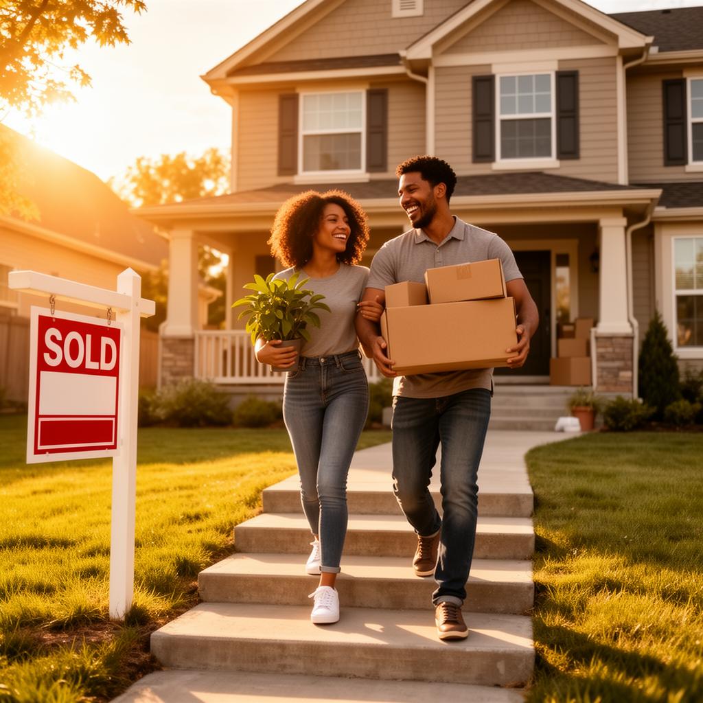 Mixed-race couple moving into their brand new home