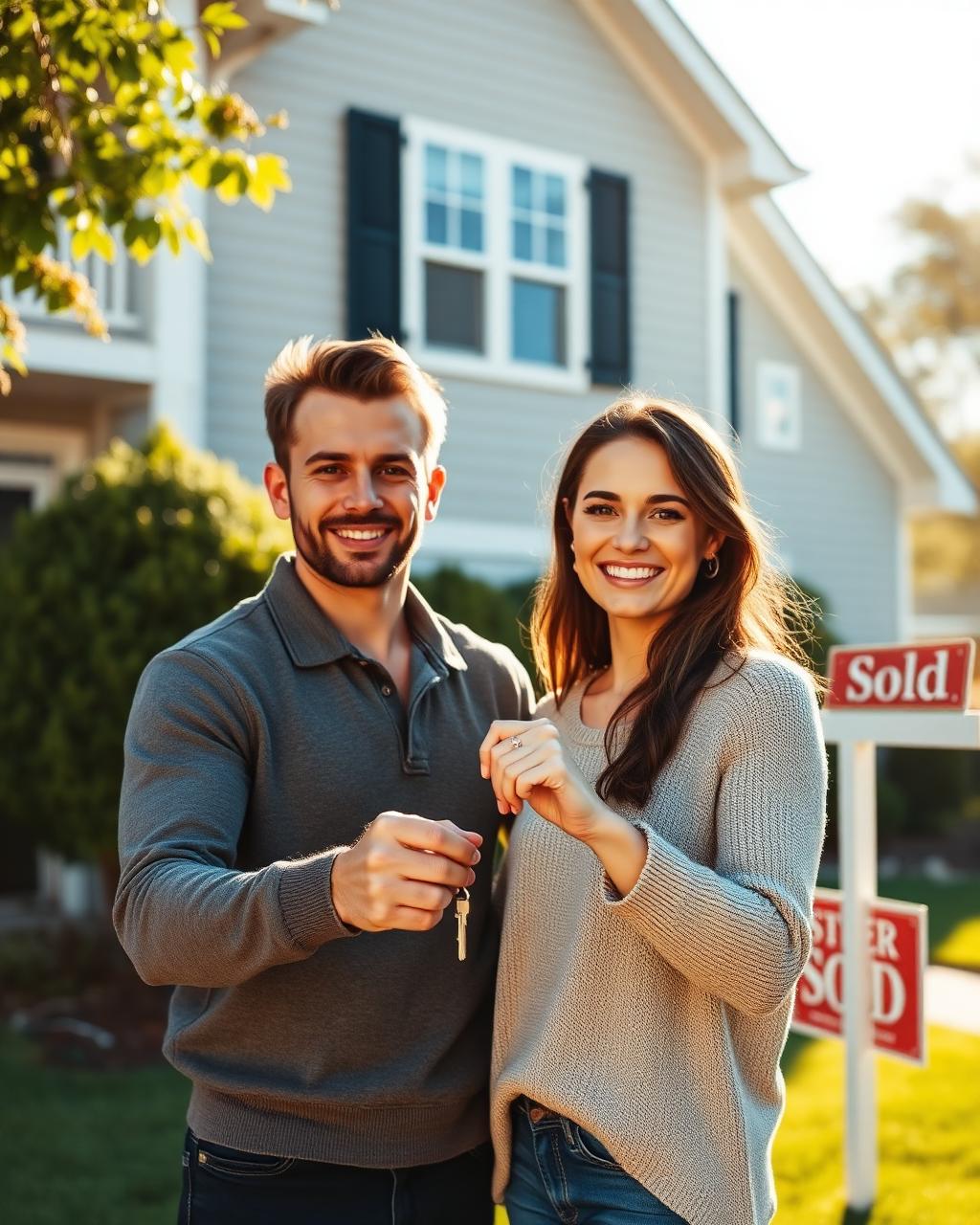 Couple celebrating purchase of their new home